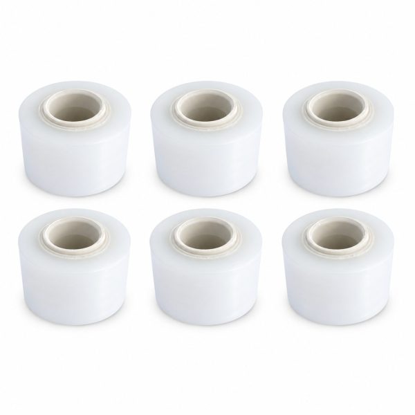 Set 6 Mini Role Folie Stretch Manuala pentru Ambalare, Impachetare si Fixare Produse, Utilizare Depozit si Transport, 12.5 cm, 0.38 kg pe Rola, Transparent