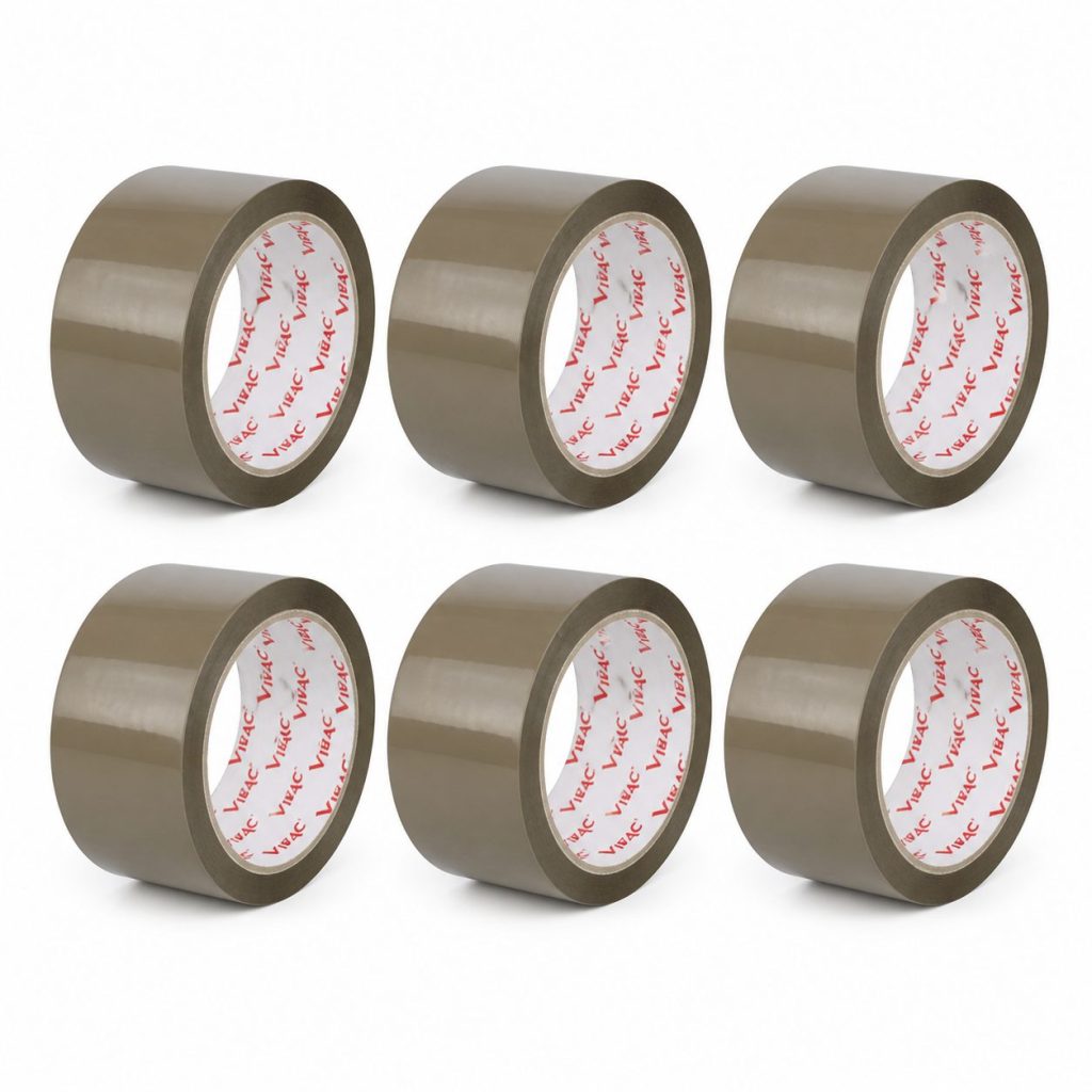 Set 6 Role Banda Adeziva Solvent Vibac pentru Ambalare Cutii si Sigilare Colete, Rezistenta, Aderenta Ridicata, 48 mm x 60 m, Maro Inchis