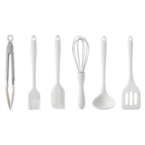 Set 6 Ustensile de Bucatarie, Flippy, din Silicon+Inox, Termorezistente, Antiaderente, 23 x 13 x 3 cm, Alb Ivory