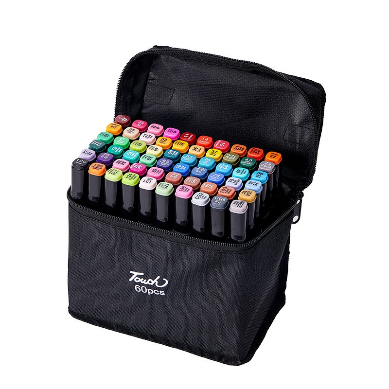 Set 60 Markere, Flippy, cu Alcool, Touch Room, Geanta Inclusa, 2 Varfuri, Multicolor