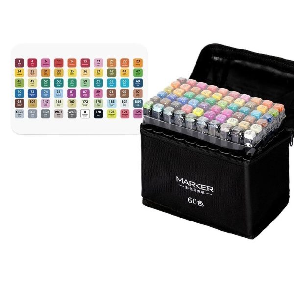 Set 60 Markere, Flippy, pe Baza de Alcool, Dublu Capat, Subtire 1mm si Gros 6 mm, Geanta Depozitare, 15 cm, Multicolor