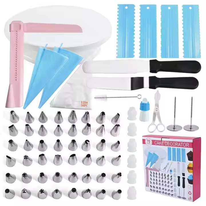 Set 70 Piese Ustensile pentru Ornare Prajituri, Flippy, din Plastic si Otel Inoxidabil, Multicolor