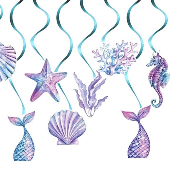 Set 8 Decoratiuni pentru Petrecere Sirena, Flippy, Colectia Mermaid, Panglici Incluse, Albastru/Mov