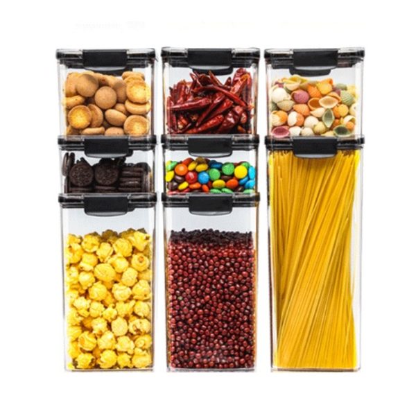 Set 8 Recipiente din Plastic, Flippy, pentru Alimente/Obiecte, Inchidere Ermetica, 2 x 460 ml, 3 x 700 ml, 2 x 1300 ml, 1 x 1800 ml, Transparent