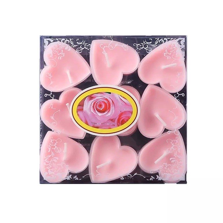 Set 9 Lumanari in Forma de Inima, Flippy, pentru Ziua Indragostitilor, Aroma de Trandafiri, Ardere 3.5 h, din Parafina, 4 x 2 cm, Roz