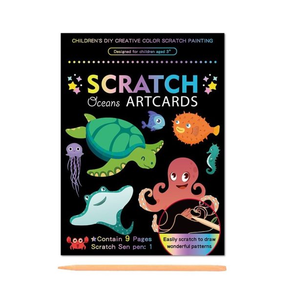 Set 9 Planse Razuibile, Flippy, Scratch ArtCards, +3 Ani, de Razuit si de Colorat, 19 x 14 cm, Model Ocean, Multicolor