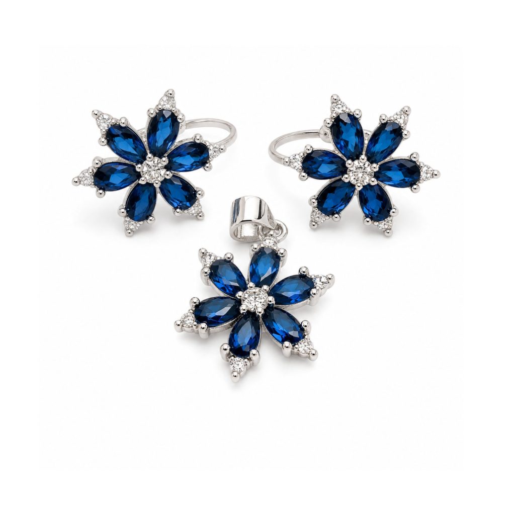 Set Argint 925, Floare Colorata cu Tortita, Jolie Silver, 4.5g, 2 cm x 1.5 cm