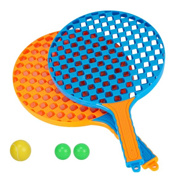Set  Badminton pentru Copii, Flippy, 2 Palete, 3 Mingi, Pentru Joaca si Antrenament, Albastru Portocaliu