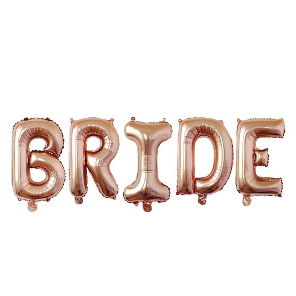 Set Baloane din Folie Metalizata, Flippy, Model Scris Bride, Litere de 100 cm, Tema Iubire, Baloane Party, Ambalaj Individual, Pai Inclus, Umflare cu Aer sau Heliu, Roz