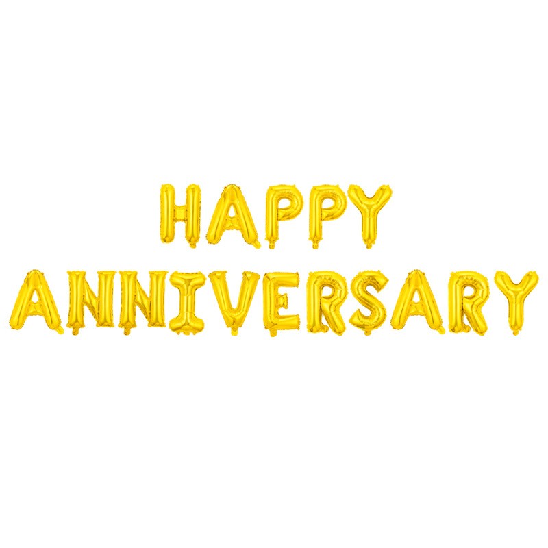 Set Baloane din Folie Metalizata, Flippy, Model Happy Anniversary, Litere de 40 cm, Baloane Party, Ambalaj Individual, Pai Inclus, Umflare cu Aer sau Heliu, Auriu