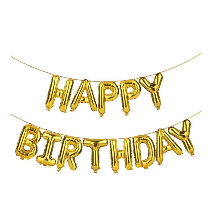Set 13 Baloane Folie, Flippy, Tip Ghirlanda, Model Happy Birthday, 40 cm, Auriu