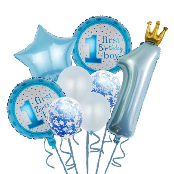 Set 8 Baloane din Folie Metalizată si din Latex, Flippy, Figurine Cifra 1 Printesa 91cm, Stea 45 cm si Cerc 55 cm, Baloane Latex 30 cm, Tema Prima