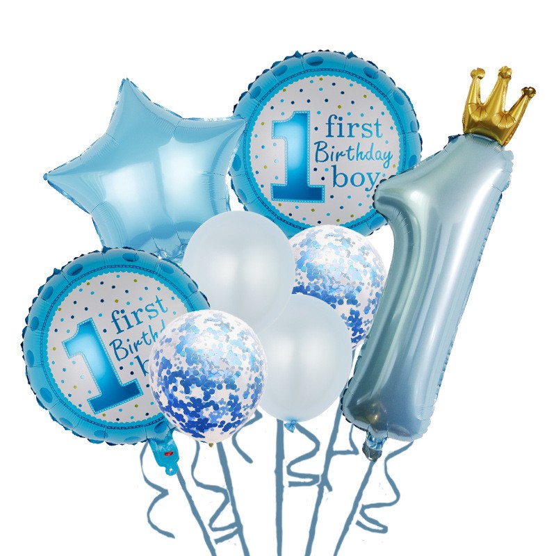 Set 8 Baloane din Folie Metalizată si din Latex, Flippy, Figurine Cifra 1 Printesa 91cm, Stea 45 cm si Cerc 55 cm, Baloane Latex 30 cm, Tema Prima