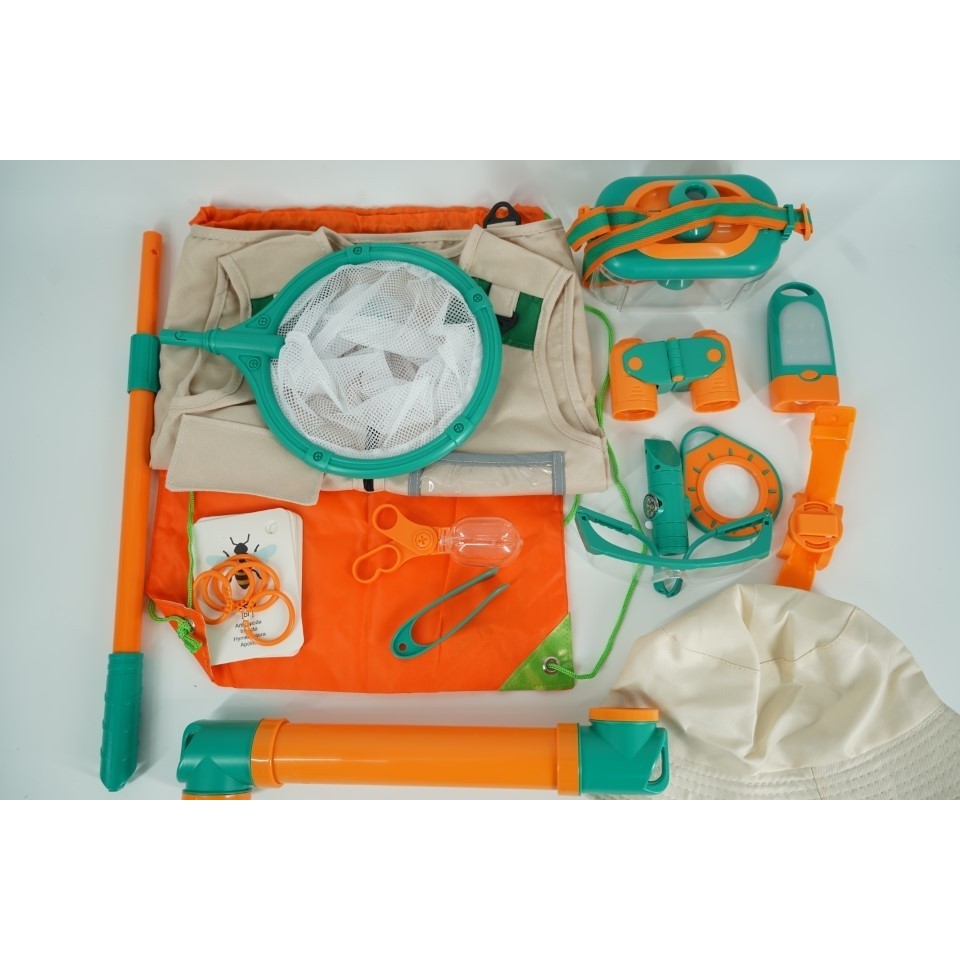 Set camping micutul explorator pentru exterior, 3 accesorii vestimentare, 9 ustensile de joaca, 8 carti educative cu insecte, +3 ani, multicolor - Image 3