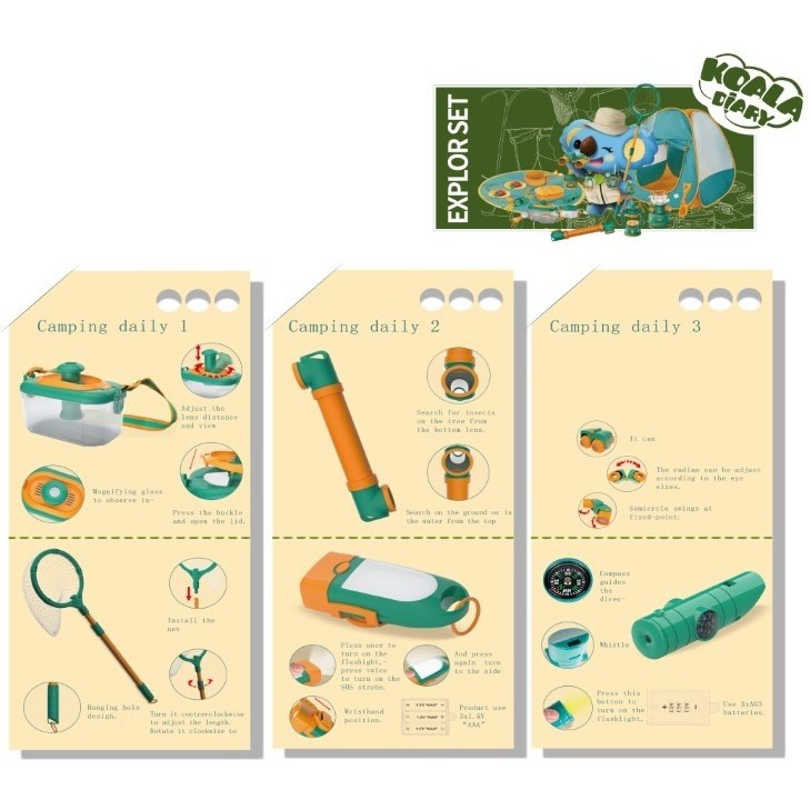 Set camping micutul explorator pentru exterior, 3 accesorii vestimentare, 9 ustensile de joaca, 8 carti educative cu insecte, +3 ani, multicolor - Image 4