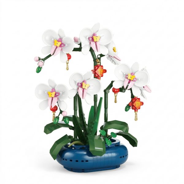 Set de Constructie Flippy, Orhidee in Vaza, 587 piese, 6+ ani, Planta Artificiala, Decor Floral Elegant, Idee de Cadou pentru Femei, Cadou pentru Iubita si Pasionatii de Jocuri de Constructie Creativa