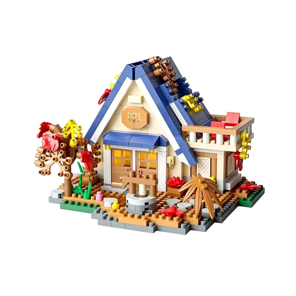 Set constructie, Flippy, Forest Log Cabin, din ABS, Model Casuta de Vis, 715 piese, 11.8x10.2x8.5 cm, Multicolor