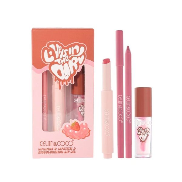 Set pentru Buze Kevin&Coco Love Is In The Air, Flippy, Ruj 2.5g, Creion Contur 1.5g, Luciu de Buze 2.8g, Efect Hidratant & Volum, Nuanta 01 Chocolate Cream