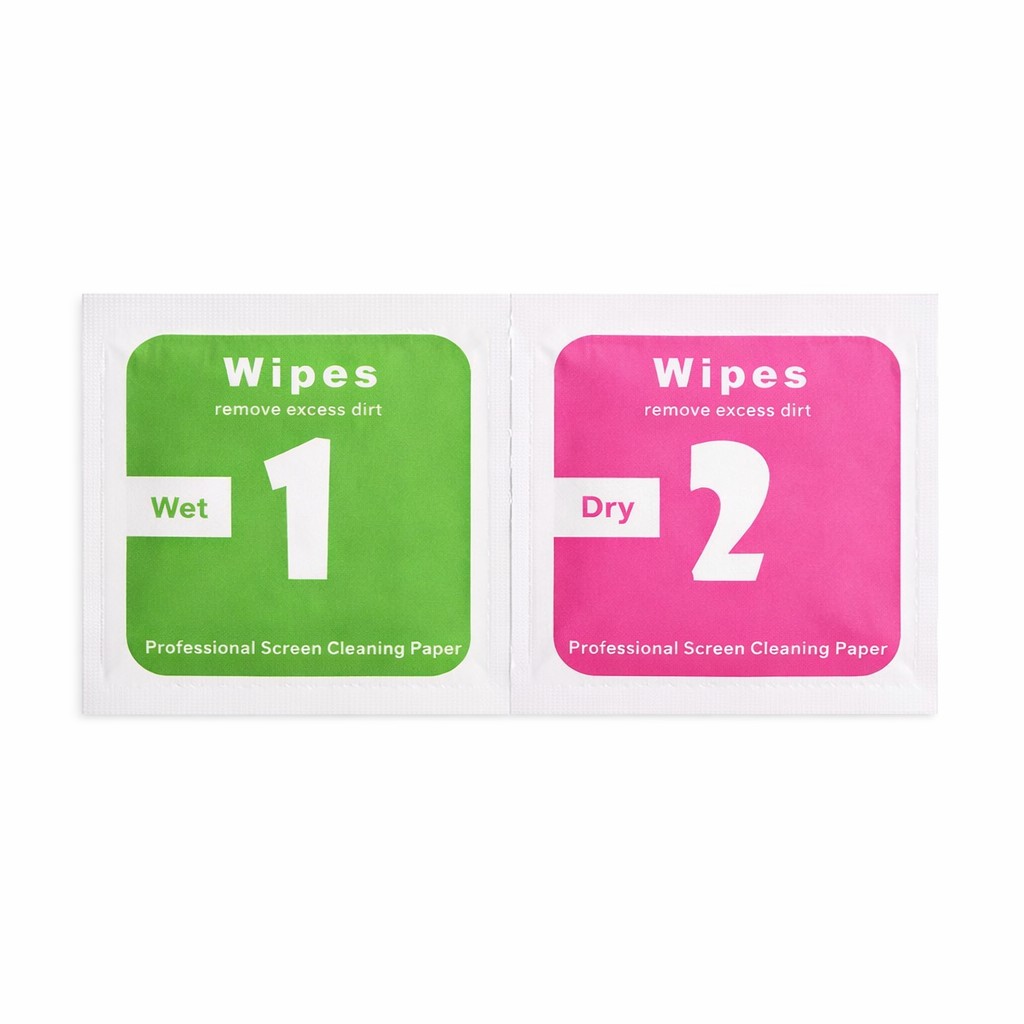 Set 300 Servetele Curatare Ecran, Flippy, Umed Cu Alcool si Uscat, 4 x 4 cm, Pentru Telefon si Tableta, Verde/Roz