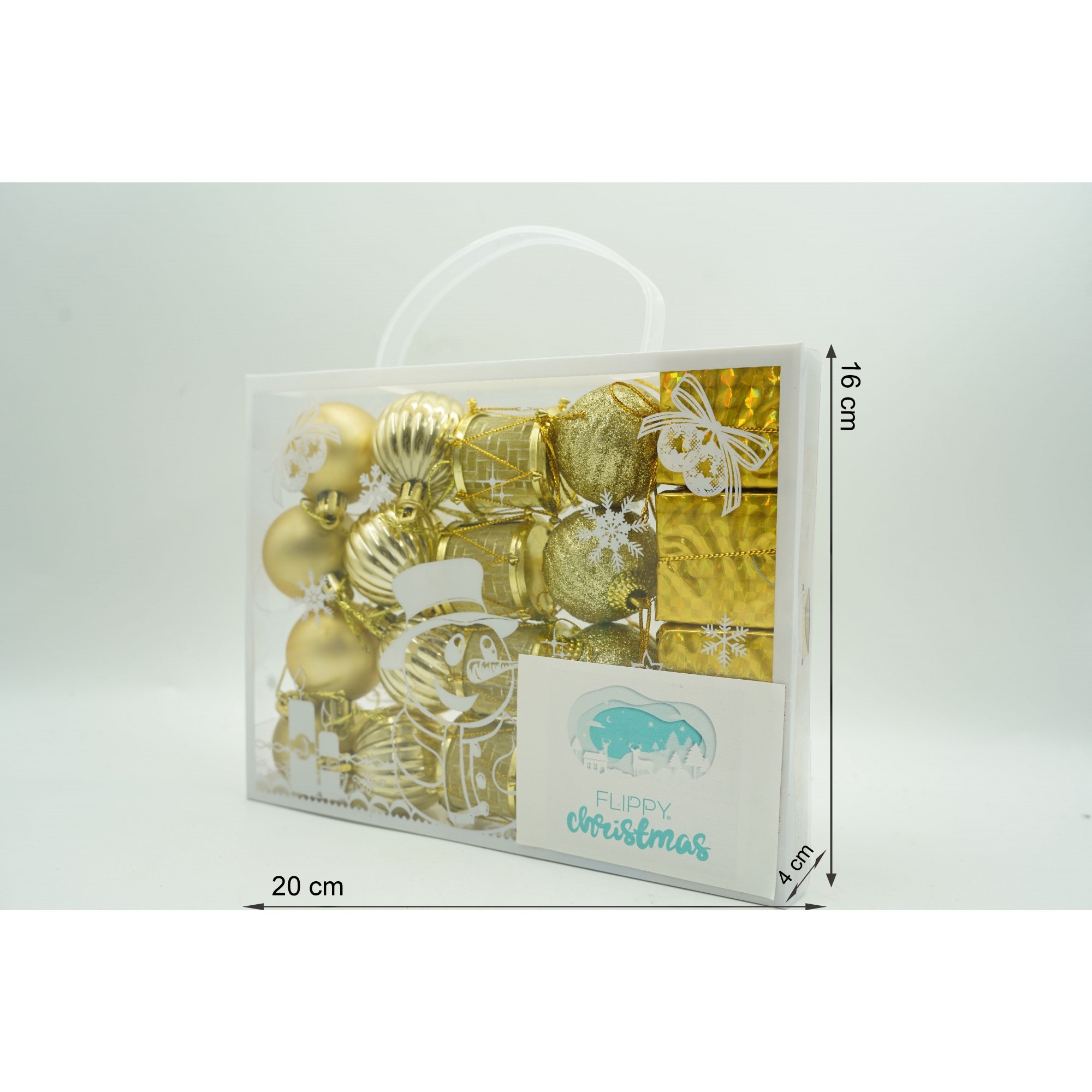 Set de 20 ornamente de brad, Flippy, de tip Glob, Auriu, din polistiren, cu finisaj sclipitor , cutie 4 cm adancime x 20 cm lungime x 16 cm inaltime - Image 6