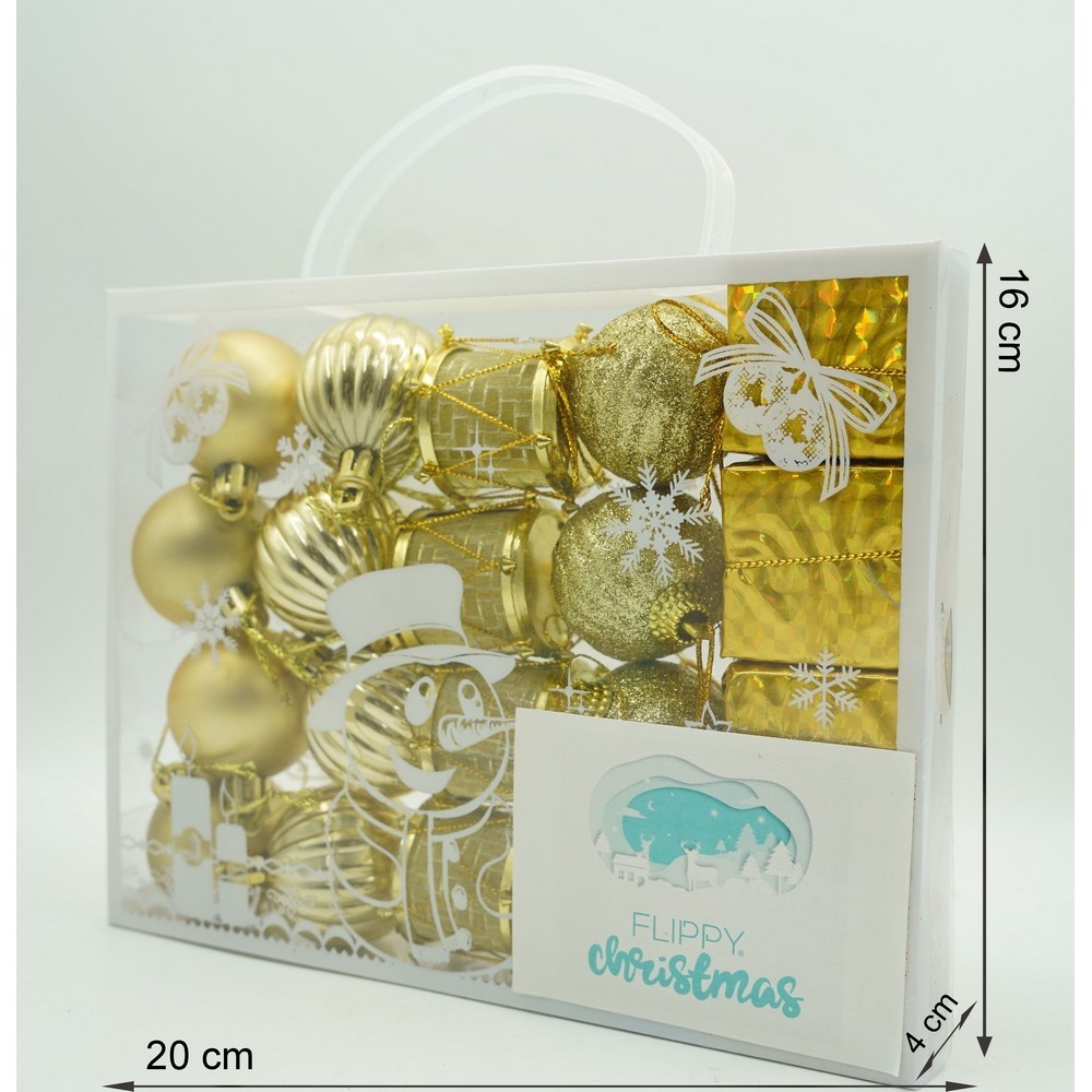 Set de 20 ornamente de brad, Flippy, de tip Glob, Auriu, din polistiren, cu finisaj sclipitor , cutie 4 cm adancime x 20 cm lungime x 16 cm inaltime - Image 11