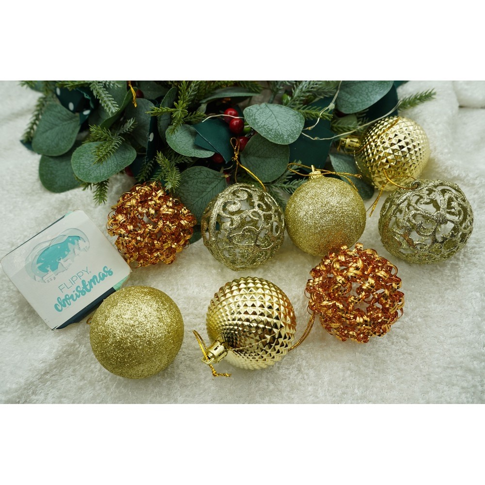 Set de 28 ornamente de brad, Flippy, de tip Glob, Cupru/ Auriu, din polistiren, cu finisaj sclipitor , cutie 18 cm adancime x 22 cm inaltime x 18 cm lungime) - Image 7