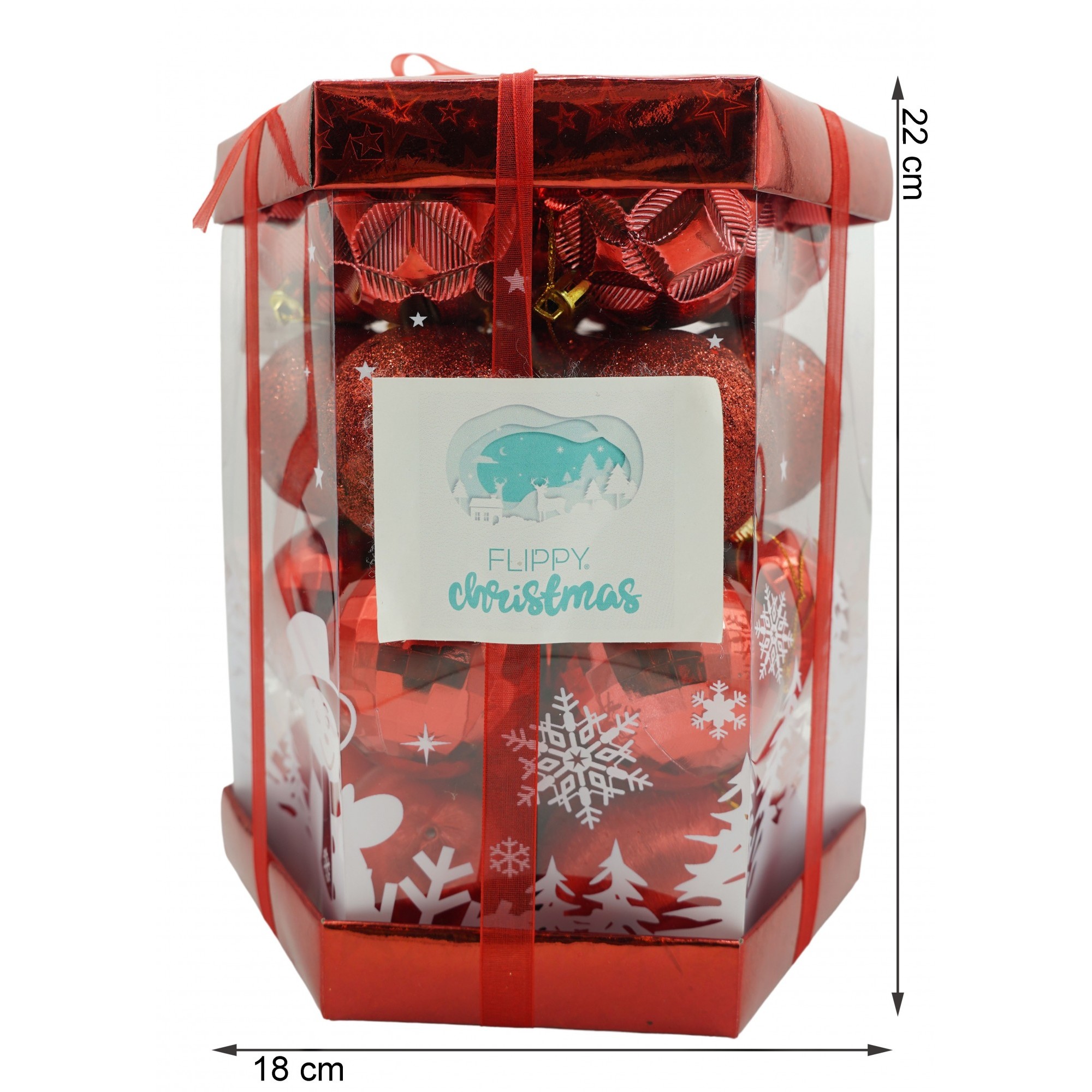 Set de 28 ornamente de brad, Flippy, de tip Glob, Rosu, din polistiren, cu finisaj sclipitor , cutie 18 cm adancime x 22 cm inaltime x 18 cm lungime) - Image 5