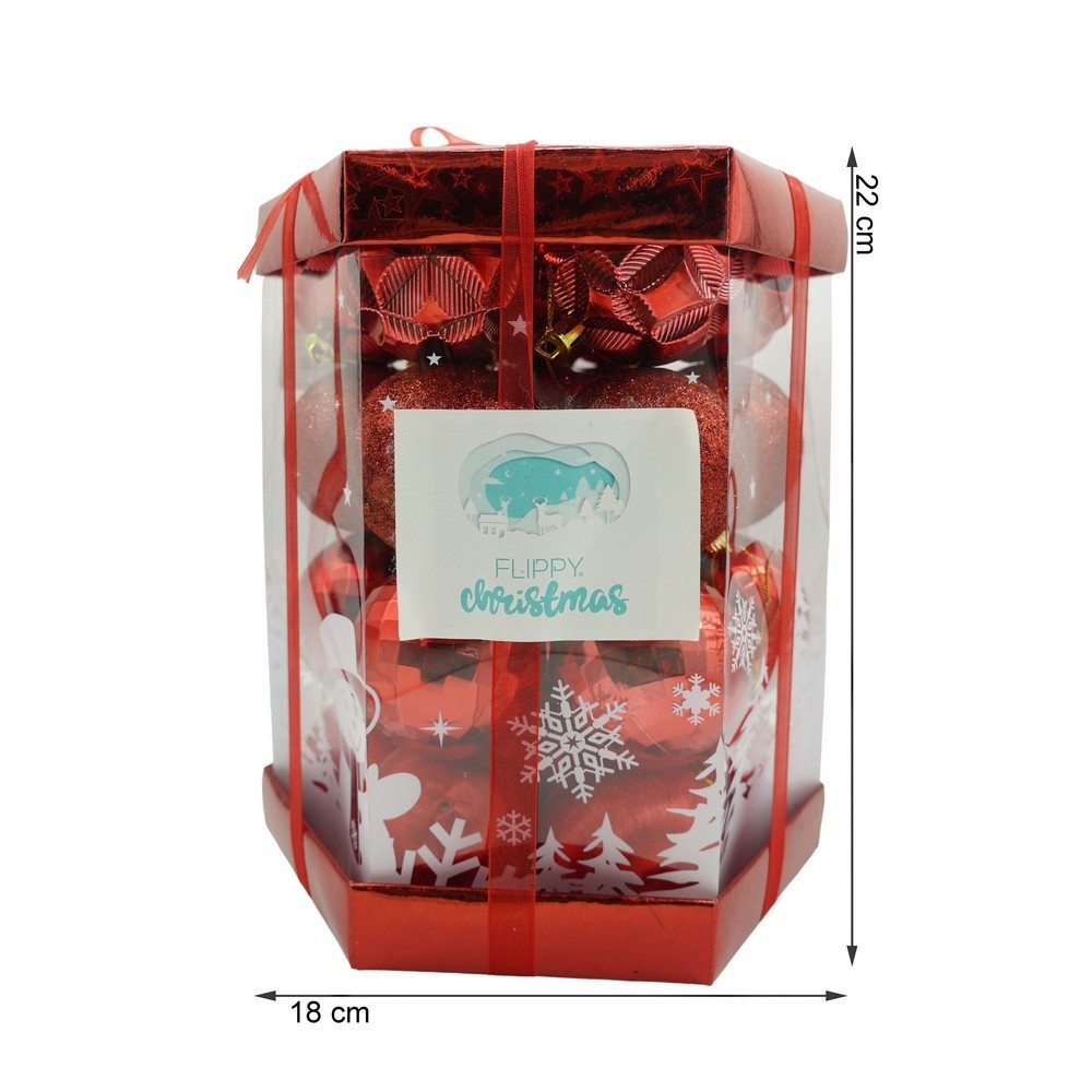 Set de 28 ornamente de brad, Flippy, de tip Glob, Rosu, din polistiren, cu finisaj sclipitor , cutie 18 cm adancime x 22 cm inaltime x 18 cm lungime) - Image 10