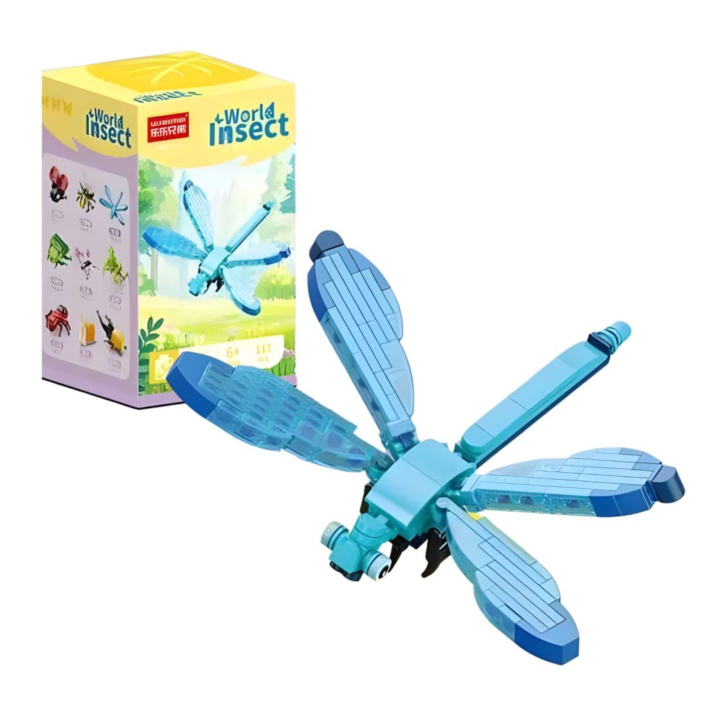 Set de Constructie, Flippy, Model Libelula, Lumea Insectelor Mini, 117 Piese, Model 3D, Jucarie Educativa STEM, +6 Ani, Plastic ABS, 11 x 7 x 7 cm, Albastru