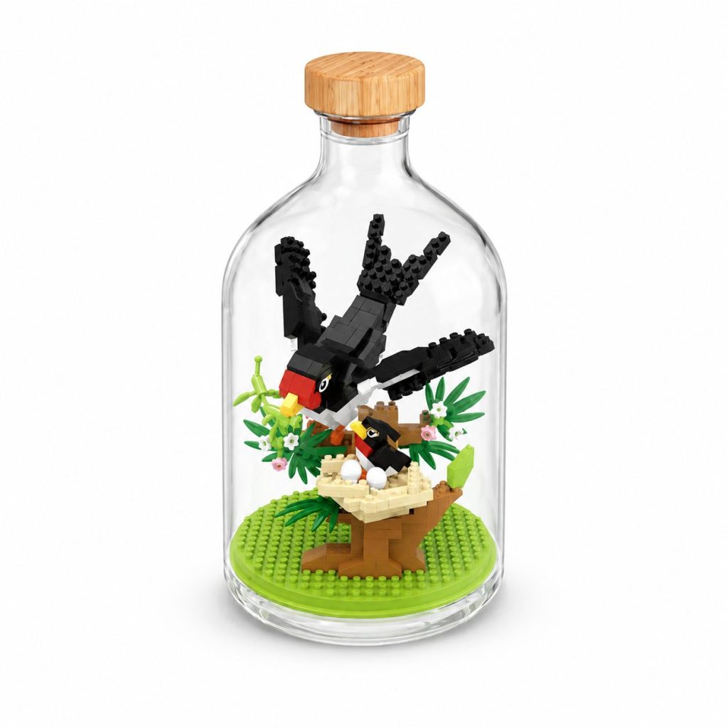Set de Construit în Sticlă Decorativă, Flippy, Model Rândunică, 365 Piese Mini din Plastic, Jucărie Creativă și Educațională pentru Copii 14+ și Adulți, Tip Pixel Building Blocks, Obiect Decorativ de Colecție, 10 x 19.6 cm, Multicolor