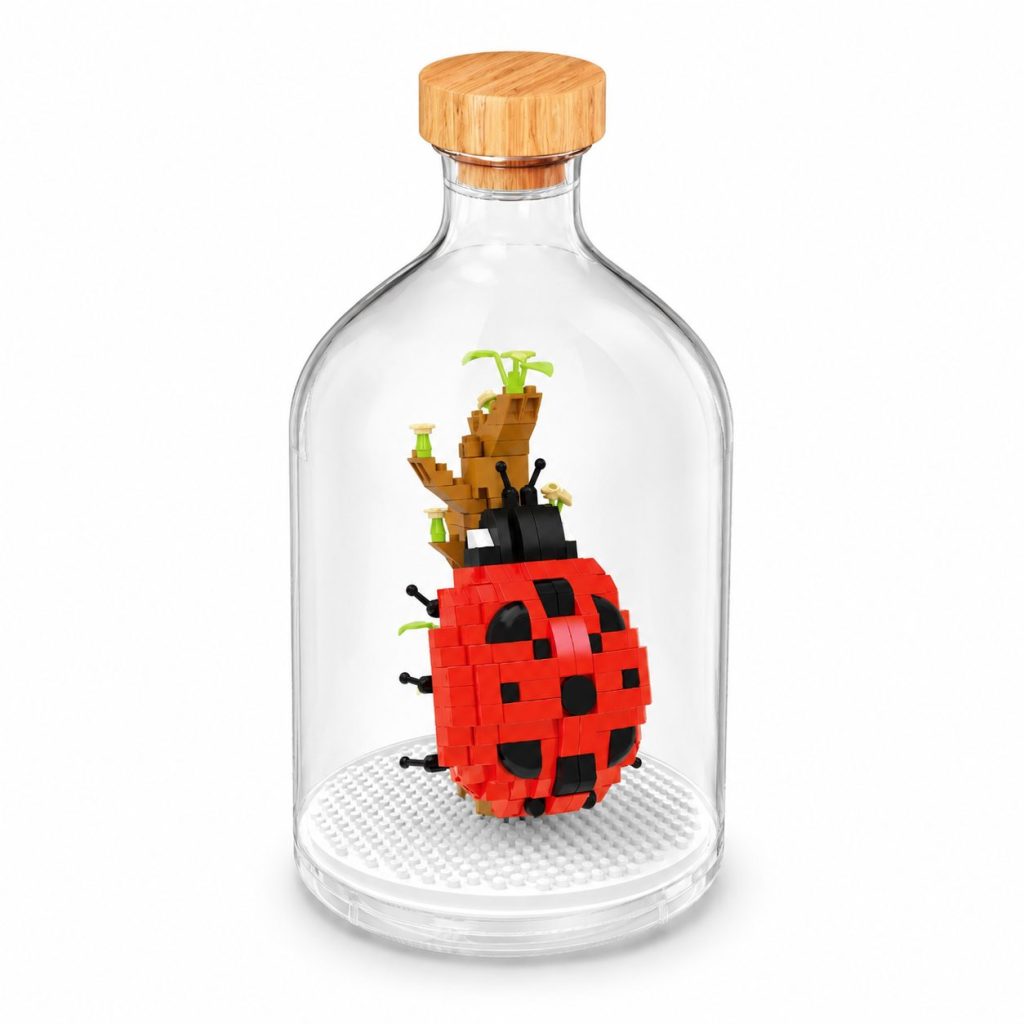 Set de Construit în Sticlă Decorativă, Flippy, Model Buburuză, 379 Piese Mini din Plastic, Jucărie Creativă și Educațională pentru Copii 14+ și Adulți, Tip Pixel Building Blocks, Obiect Decorativ de Colecție, 10 x 19.6 cm, Multicolor