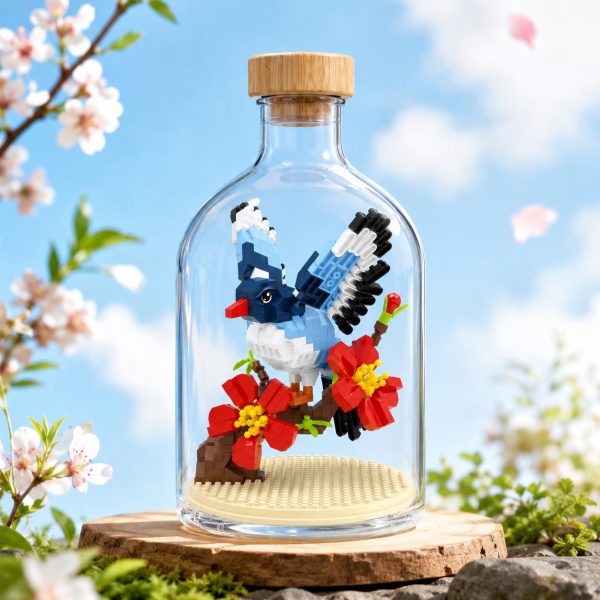Set de Construit în Sticlă Decorativă, Flippy, Model Pasăre Albastră, 489 Piese Mini din Plastic, Jucărie Creativă și Educațională pentru Copii 14+ și Adulți, Tip Pixel Building Blocks, Obiect Decorativ de Colecție, 10 x 19.6 cm, Multicolor