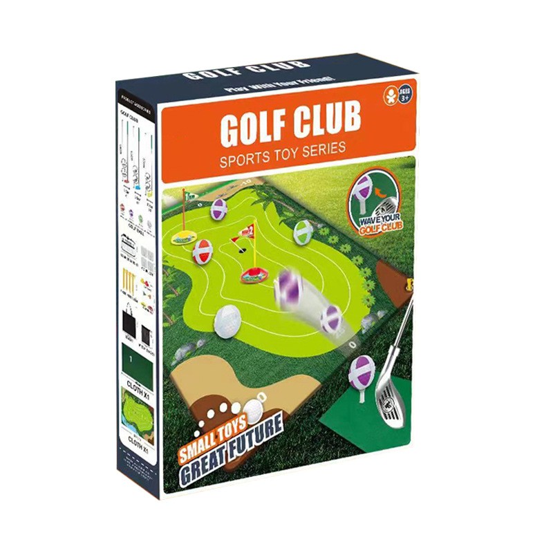 Set de Golf, Flippy, Interactiune Parinte-Copil, Covor de Golf, 140 x 98 cm, 4 Mingii cu Scai, 3 Crose Reglabile, Model C, +3 Ani, Multicolor