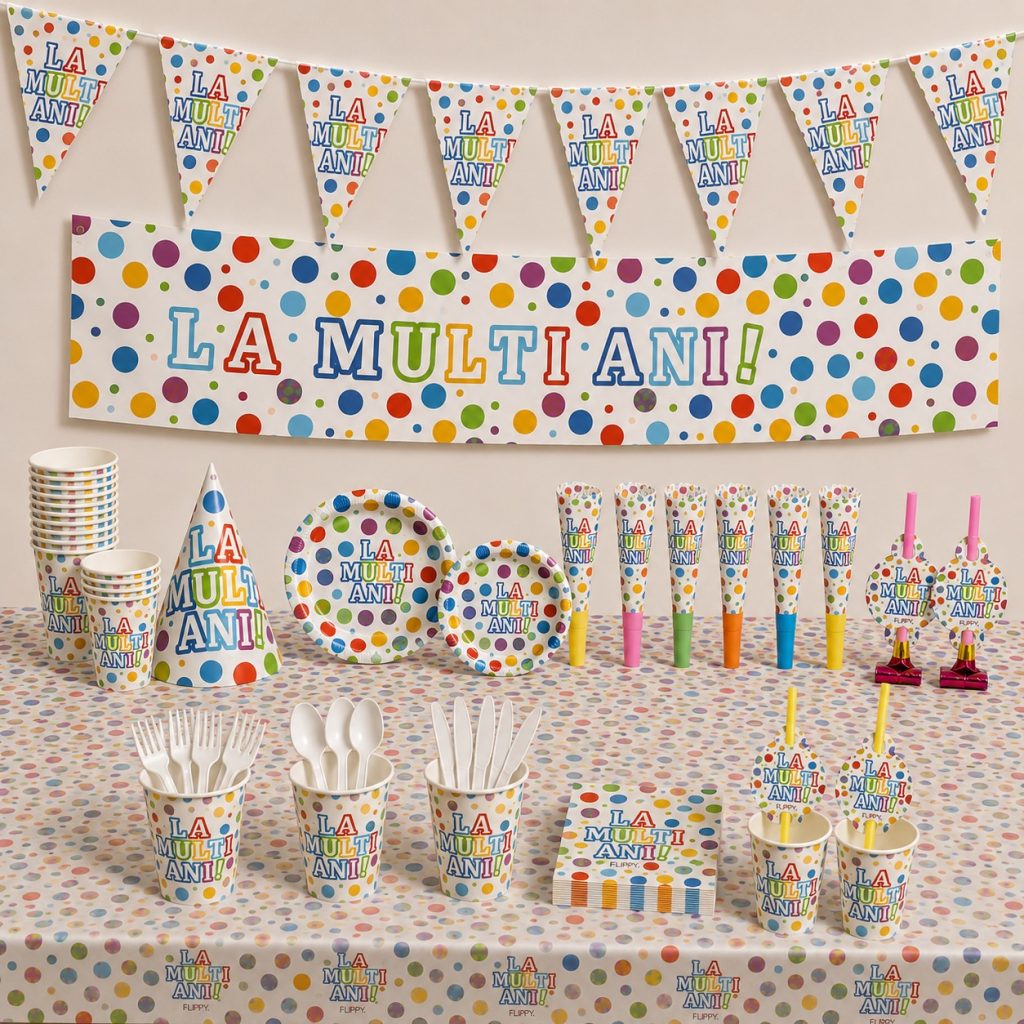 Set de Petrecere, Model La Multi Ani, Alb-Multicolor