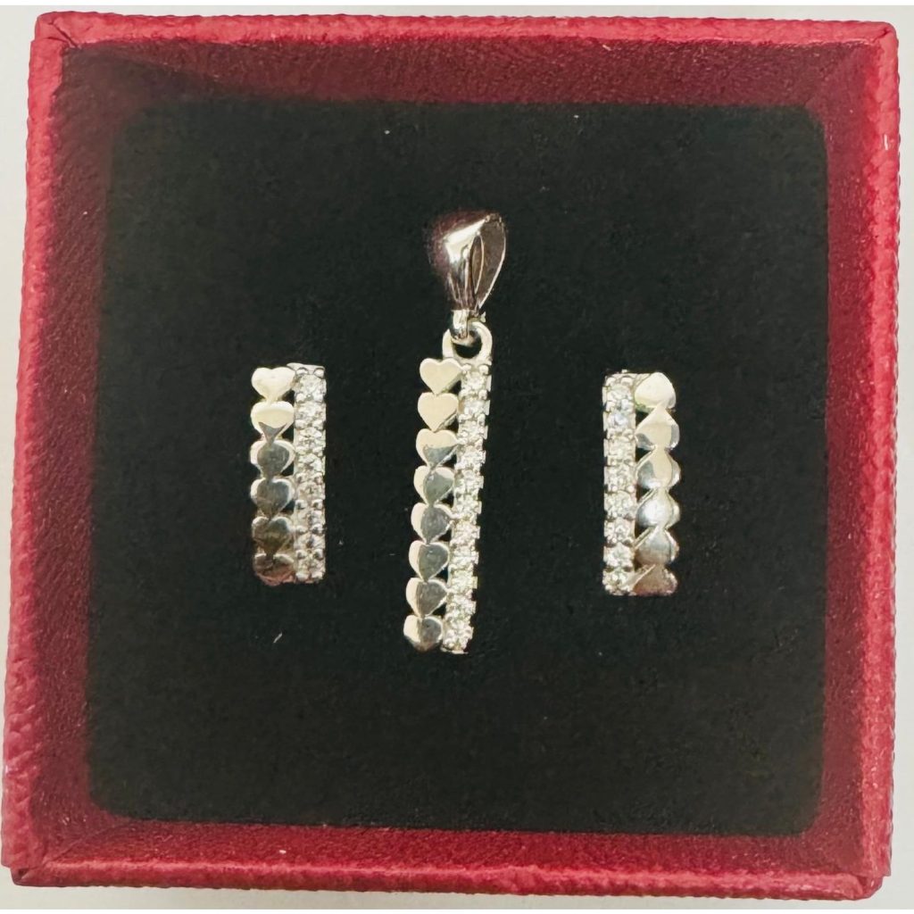 Set din Argint 925 (Cercei si Pandantiv), Model Inimi si Zirconiu, 4 g, Jolie Silver