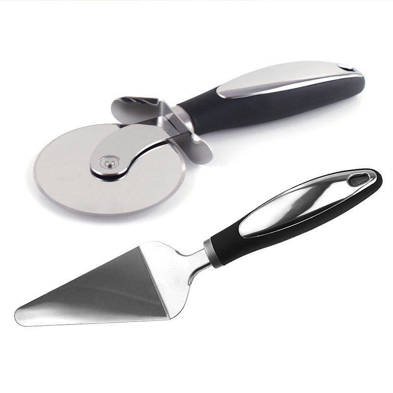 Feliator si Lopatica pentru Pizza, Flippy, set din 2 ustensile, Otel Inoxidabil, Maner Antiderapant, 26.5 x 8 x 3 cm, Negru