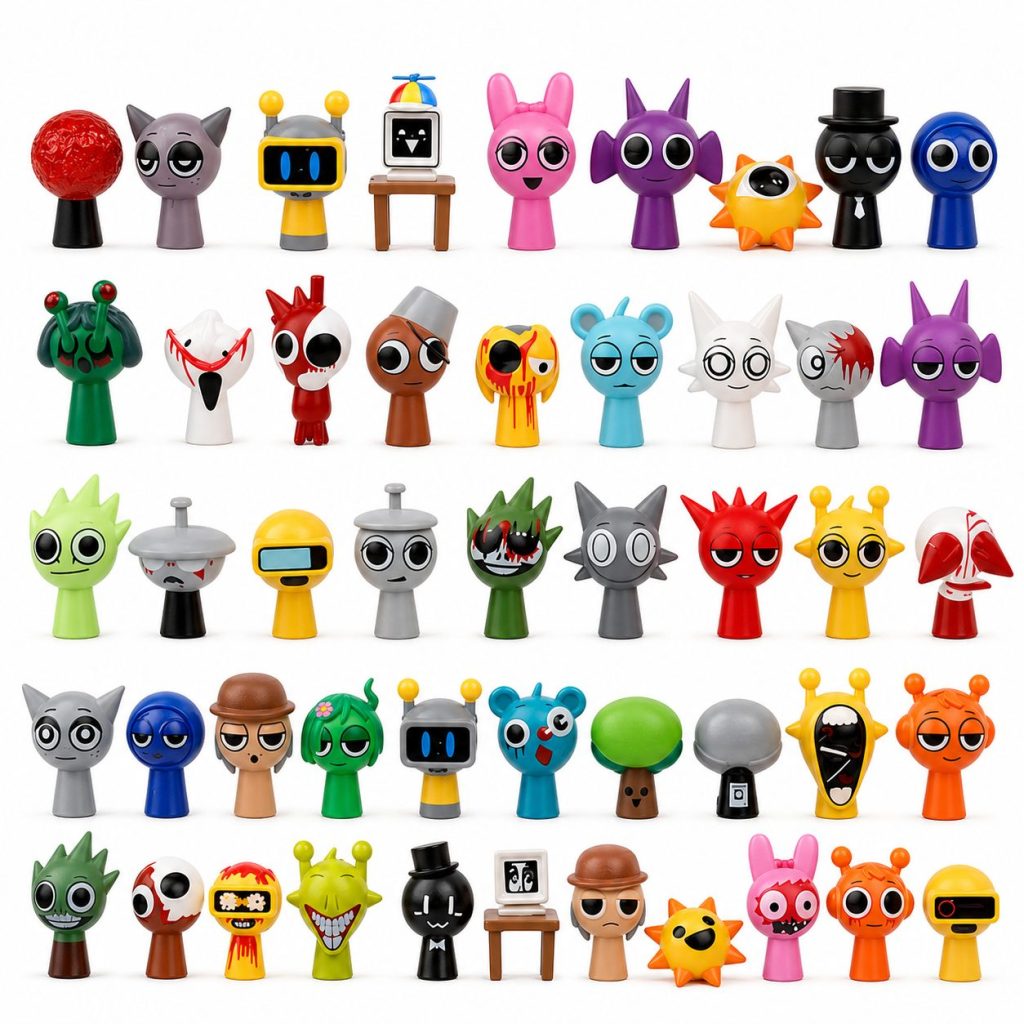 Set Figurine Ritmice G-Type, Flippy, 48 Piese, Dimensiuni 3-4 cm, Personaje Decorative Colorate, Multicolor