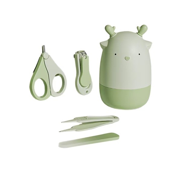 Set 4in1 de Ingrijire Unghii pentru Bebelusi, Flippy, Cutie de Depozitare Tip Cerb, 0-6 Ani, 11 x 6 x 11 cm, Verde