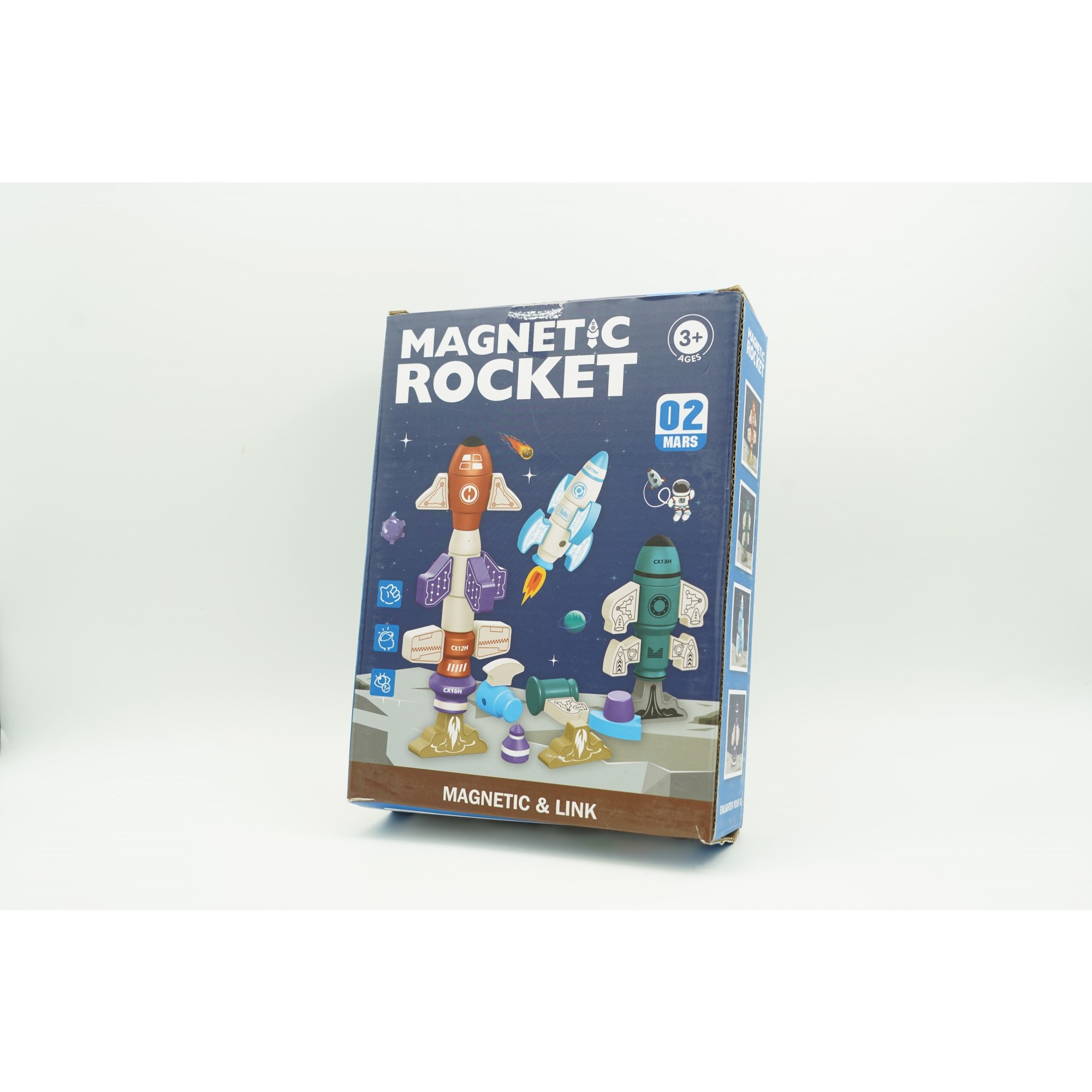 Set inteligent de blocuri magnetice pentru copii, 8 piese, cutie depozitare, racheta, albastru - Image 2