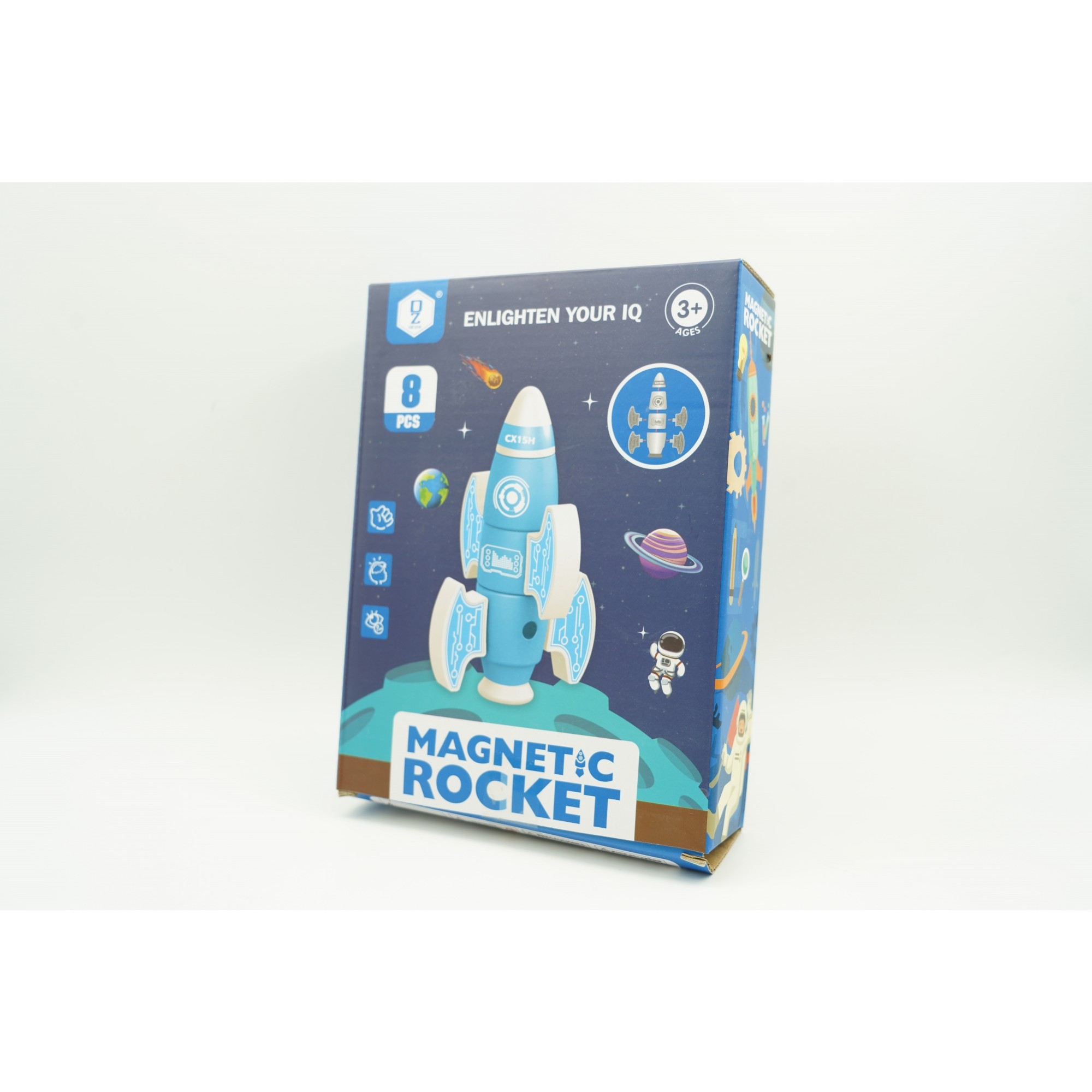 Set inteligent de blocuri magnetice pentru copii, 8 piese, cutie depozitare, racheta, albastru - Image 3