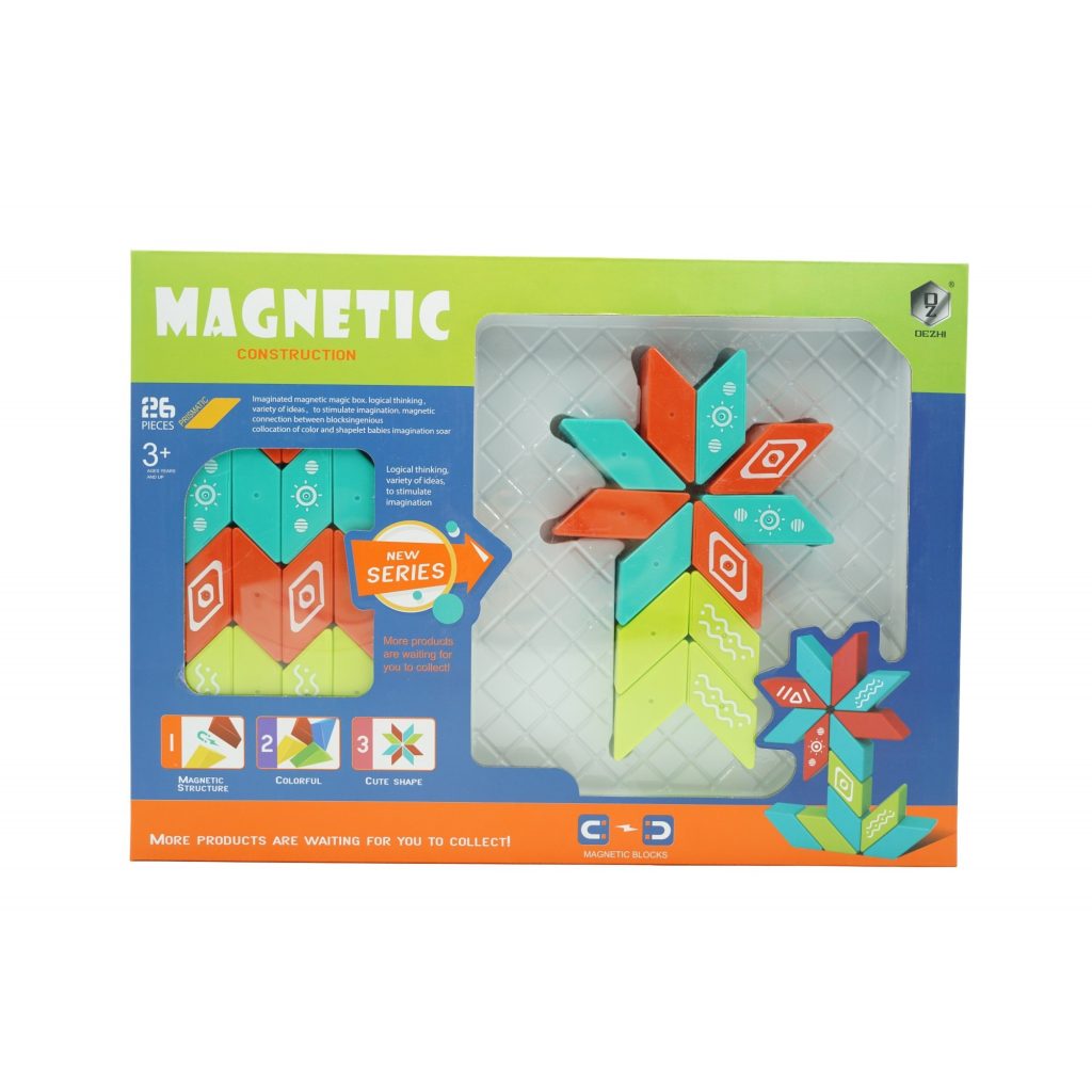 Set inteligent de constructie cu piese magnetice, 26 piese, +3 ani, multicolor