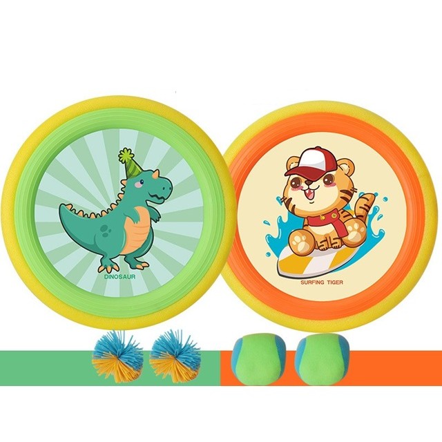 Set Interactiv Frisbee, Fippy, pentru Copii, 2 Palete Elastice, Diametru 30 cm, 4 Mingi, + 3 Ani, Design Animat, Multicolor