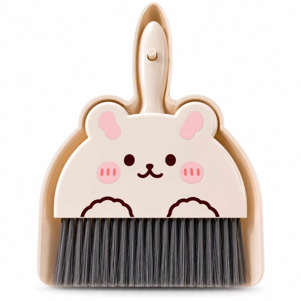 Set Mini Matura si Faras, Flippy, LITTLE CLEANER, Uz Casnic, pentru Birou, Bucatarie, Casa, Model Iepuras, 23 x 18 cm, Bej