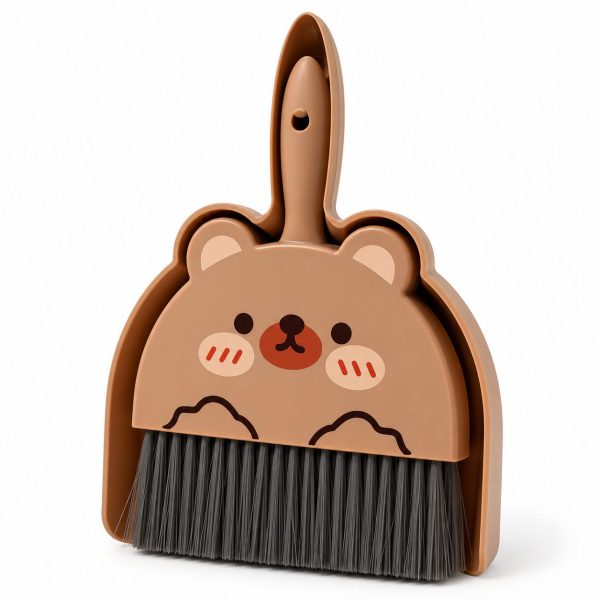 Set Mini Matura si Faras, Flippy, LITTLE CLEANER, Uz Casnic, pentru Birou, Bucatarie, Casa, Model Ursulet, 23 x 18 cm, Maro