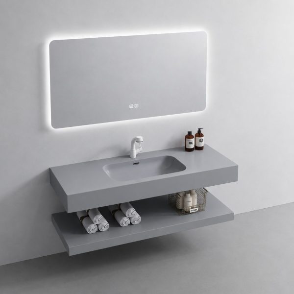 Set Mobilier KROSS pentru Baie, 80cm, 3 Piese, Gri