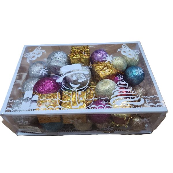 Set 45 Globuri de Craciun, Flippy, pentru Brad, Model 2, cu Glitter, Lucioase, Multicolor