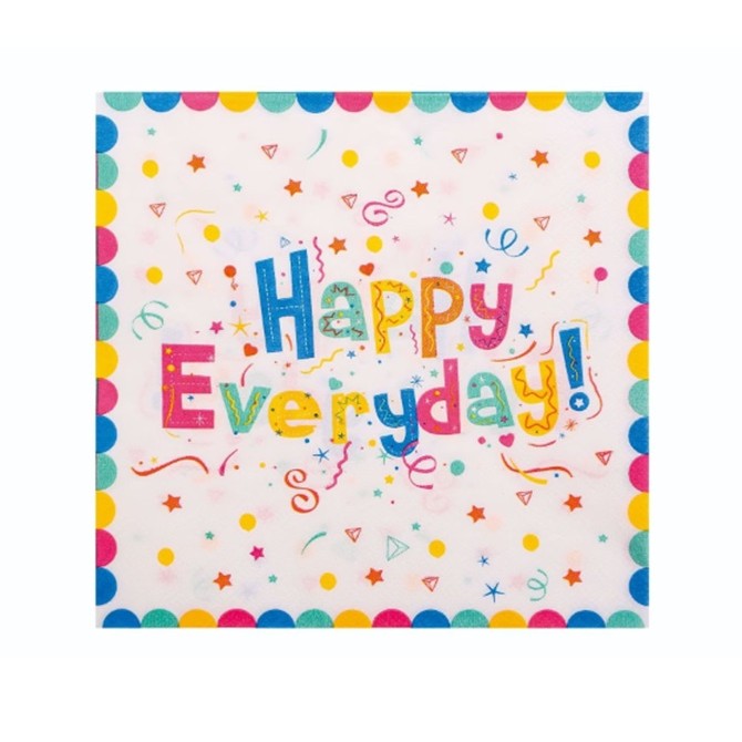 Set 20 Servetele de Masa, Flippy, din Hartie, 33 x 33 cm, Model Happy Everyday, Multicolor