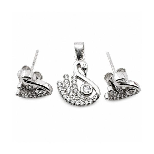 Set Pandativ cu Cercei pentru Dama, Jolie, Argint 925, Model Lebada cu Pietre, 2.7g, 1.5 cm x 1 cm, Argintiu