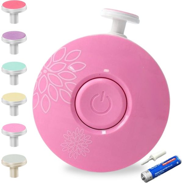 Set Pila Electrica cu Baterie, Flippy, pentru Copii si Bebelusi, din ABS, 6 Accesorii, Model cu Flori, 6.5 x 1.8 cm, Roz