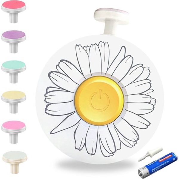 Set Pila Electrica pentru Copii si Bebelusi, Flippy, ABS, Incarcare USB, Model cu Flori, 6 Accesorii, cu Lumina LED, Alb